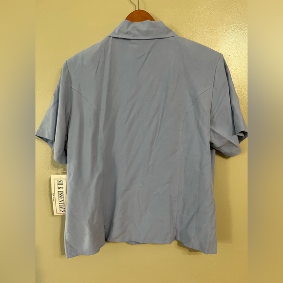 Silk Essentials Blue Short Sleeve Women's Top 100% Silk Vintage Y2K Size XL NWT - Picture 2 of 9